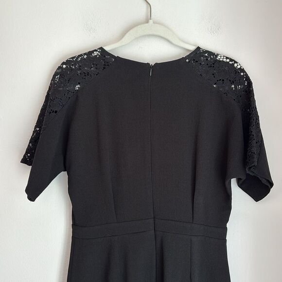 ASOS women’s short sleeve Black lace crepe Sheath Midi Dress Crew Neck 8 NWT! - Picture 9 of 13